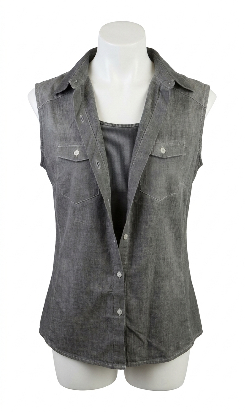 NEW ANGEL sleeveless oil-washed shirt in gray